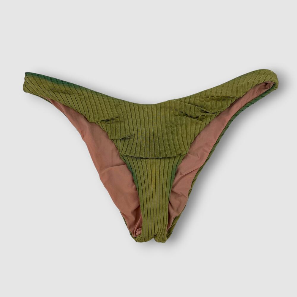 PQ Swim Ribbed Triangle Bikini Set Olive Green Gold Chain Detail Large - Picture 4 of 8